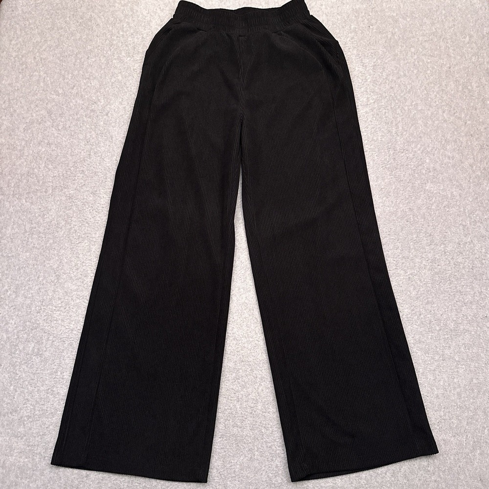 Halara High Waisted Pocket Straight Leg Mop Corduroy Casual Pants Black Womens S